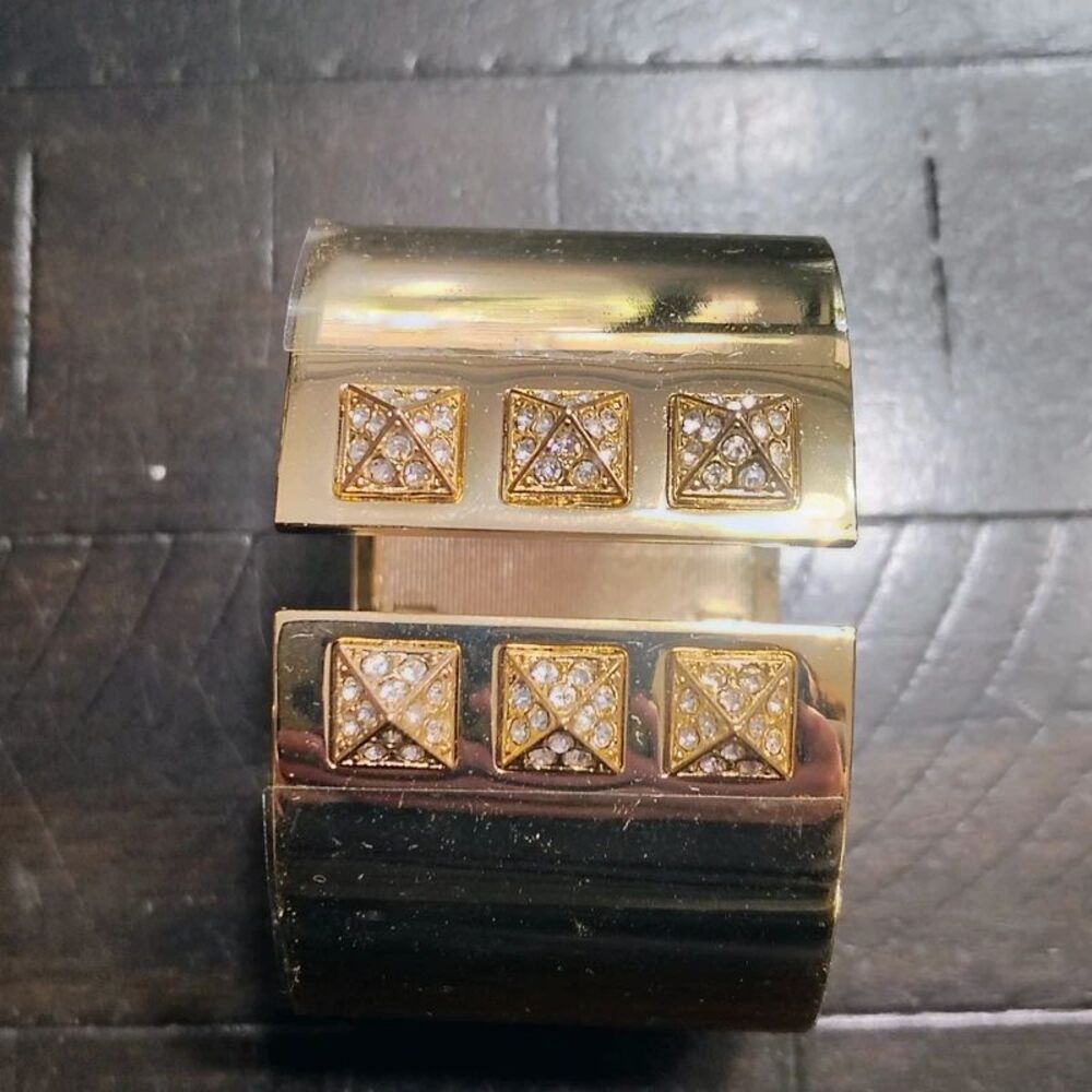 NEW Victoria's Secret Rhinestone Studs Gold Tone Cuff Bracelet